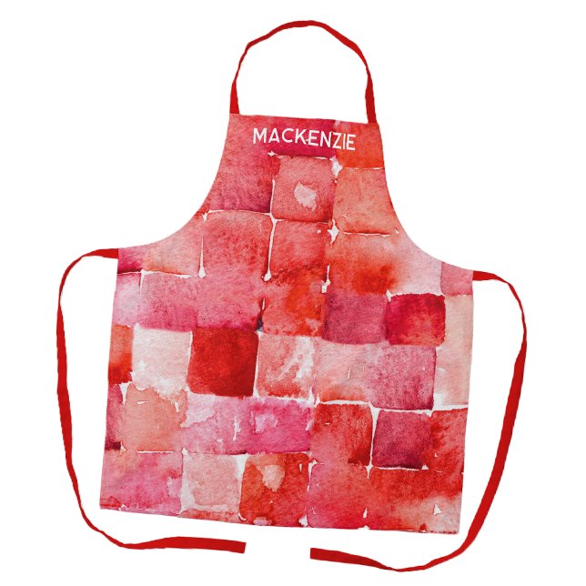 Personalised Watercolor Paint Artist Red Apron (Personalized Watercolor Art apron for an artist, painter, crafting, cooking and anything creative)