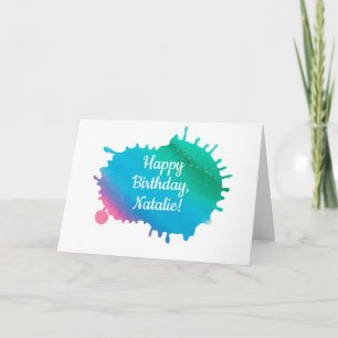 Personalised Watercolor Paint Splash Birthday Card