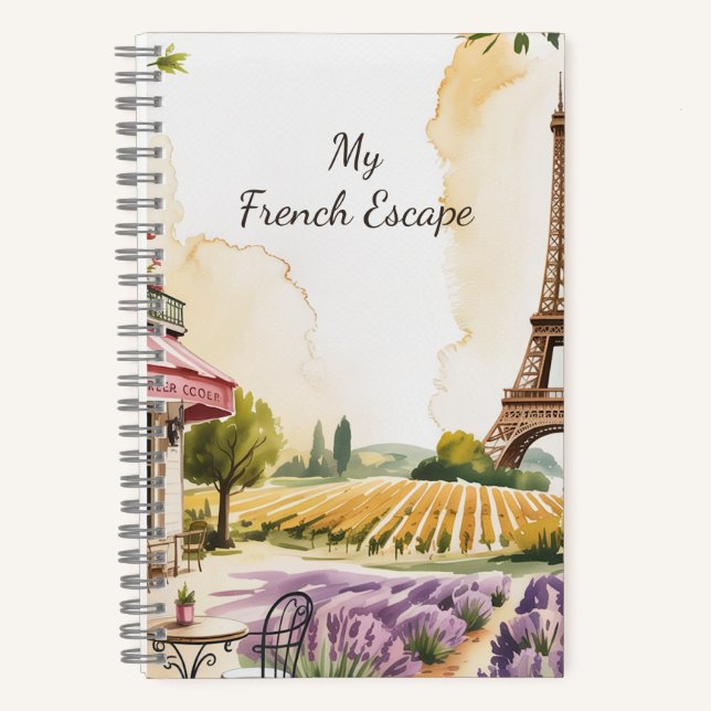 Personalised Watercolor Paris Eiffel Tower Notebook (Front)