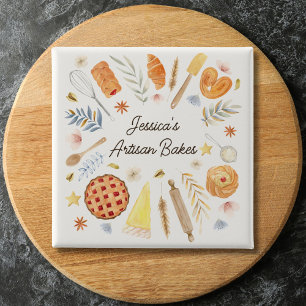 Personalised Watercolor Pastry Baking Bakery 15 Cm Square Badge