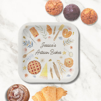 Personalised Watercolor Pastry Baking Bakery Paper Plate