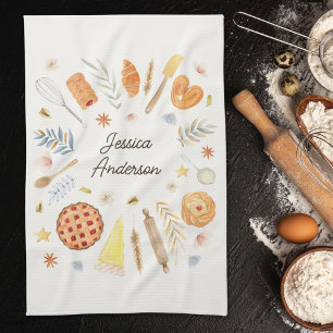 Personalised Watercolor Pastry Baking Bakery Tea Towel