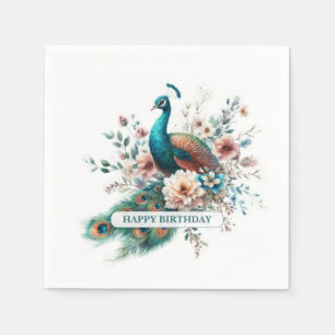 Personalised Watercolor Peacock Birthday Napkin