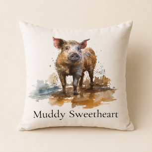 Personalised Watercolor Pig Rustic Farmhouse Style Cushion
