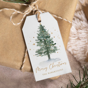 Personalised Watercolor Pine Tree Christmas Gift Tags