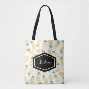 Personalised watercolor pineapple tote bag