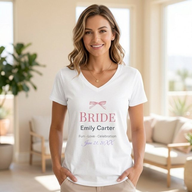 Personalised Watercolor Pink Bow T-Shirt – Custom  (Creator Uploaded)