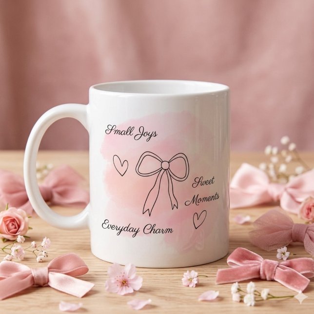 Personalised Watercolor Pink Coquette Mug (Custom text pink coquette watercolor aesthetic bow mug)