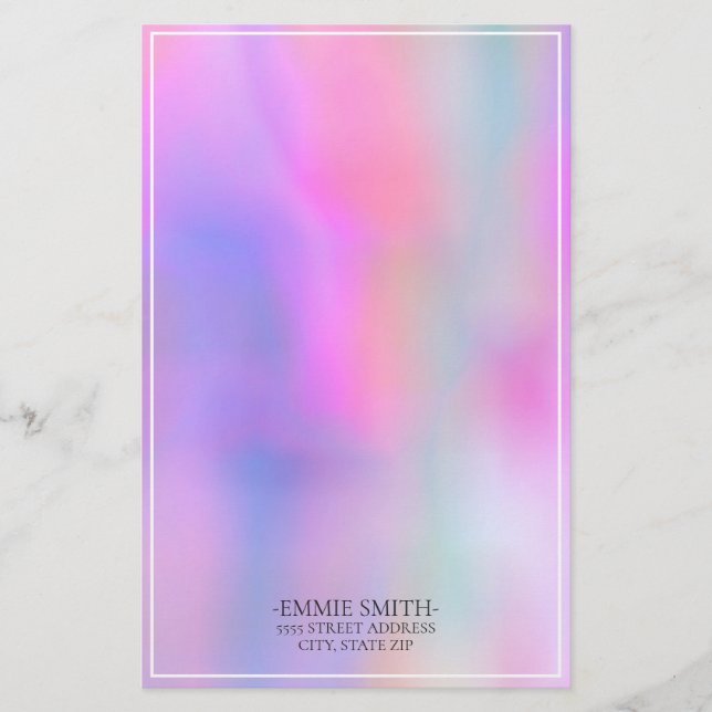 Personalised Watercolor Pink Purple Stationery (Front)