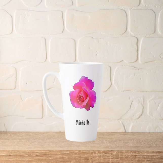 Personalised Watercolor Pink Rose Coffee Latte Mug (Creator Uploaded)