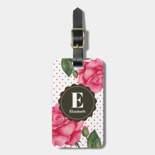 Personalised Watercolor Pink Roses Floral Monogram Luggage Tag