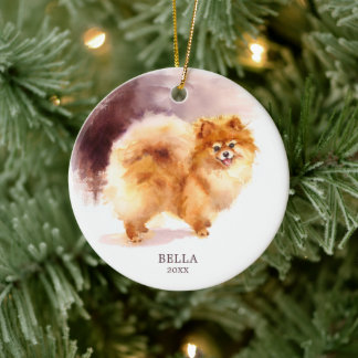 Personalised Watercolor Pomeranian Dog Christmas Ceramic Tree Decoration