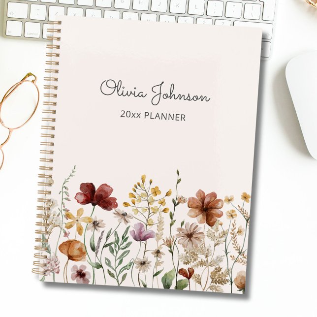 Personalised Watercolor Pretty Wildflower Floral  Planner (In situ)