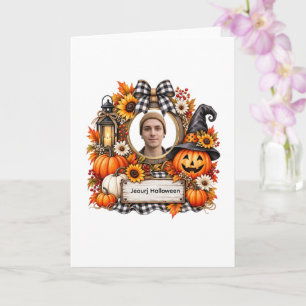 Personalised Watercolor Pumpkin Halloween Photo Na Card