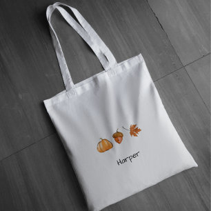 Personalised Watercolor Pumpkin, Leaf, Acorn Fall Tote Bag