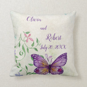 Personalised watercolor purple butterfly cushion