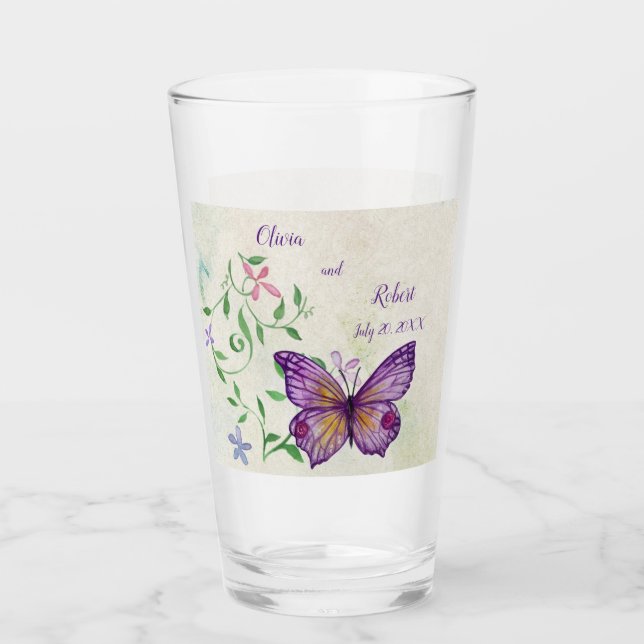 Personalised watercolor purple butterfly glass (Front)