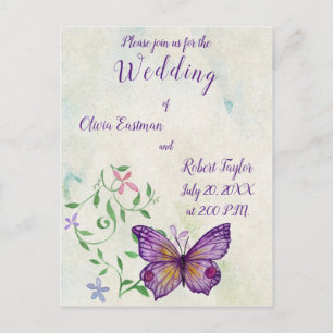 Personalised watercolor purple butterfly invitation postcard