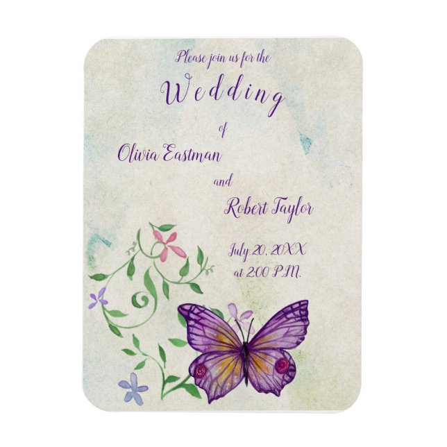Personalised watercolor purple butterfly magnet (Vertical)