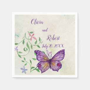 Personalised watercolor purple butterfly napkin