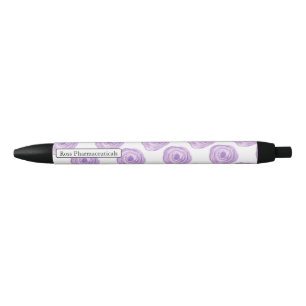 Personalised Watercolor Purple Flower Black Ink Pen