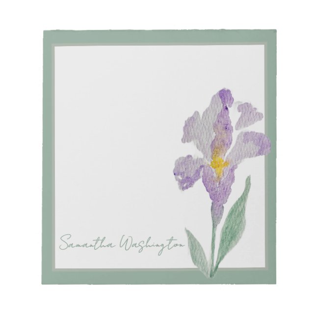 Personalised Watercolor Purple Iris Notepad (Front)