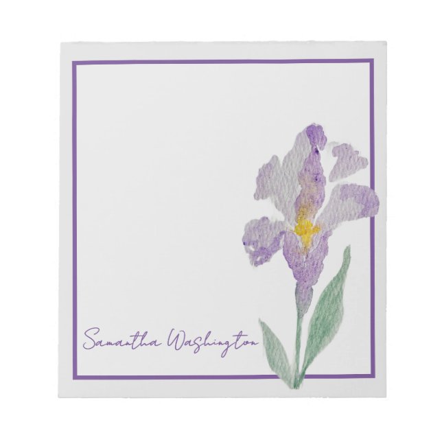 Personalised Watercolor Purple Iris Notepad (Front)