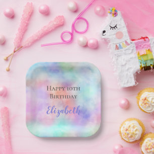 Personalised Watercolor Rainbow Pastel Birthday Paper Plate