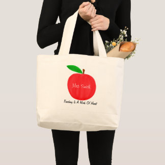 Personalised Watercolor Red Apple Teacher Large Tote Bag