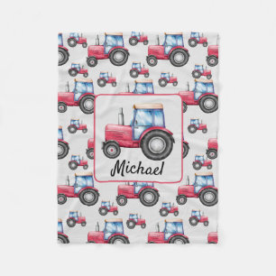 Personalised Watercolor Red Tractor Pattern Fleece Blanket