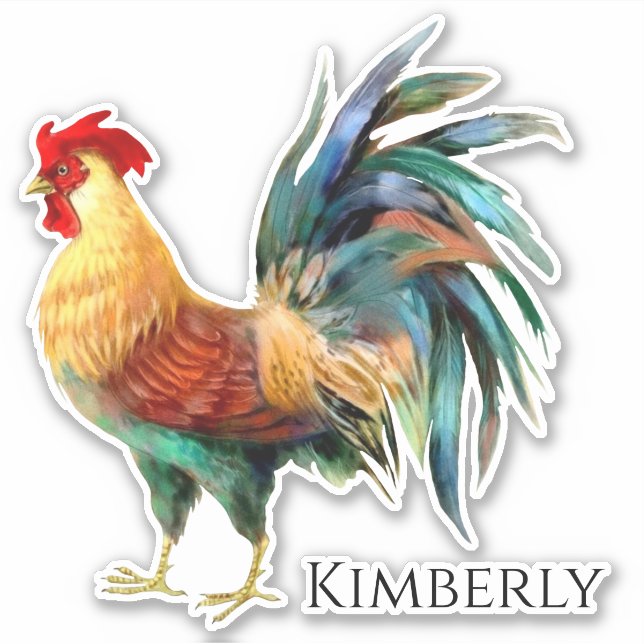 Personalised Watercolor Rooster Sticker (Front)