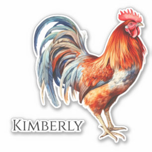 Personalised Watercolor Rooster Sticker
