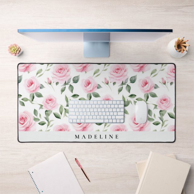 Personalised Watercolor Rose Desk Mat (Office 1)