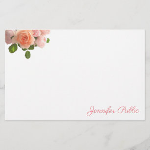 Personalised Watercolor Roses Elegant Hand Script Stationery
