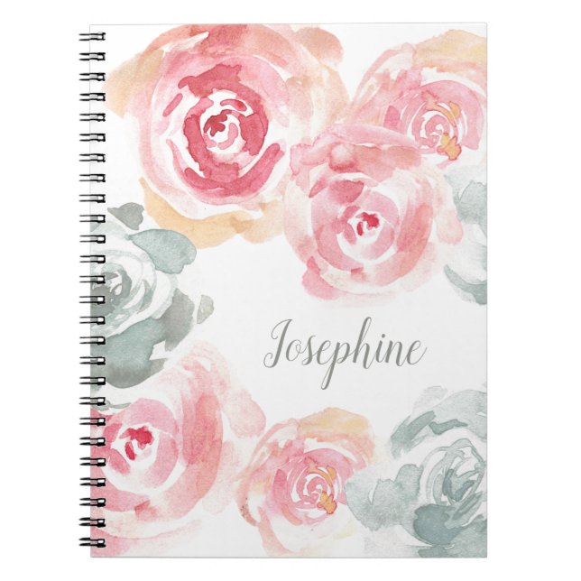 Personalised watercolor roses flowers girly notebook (Front)