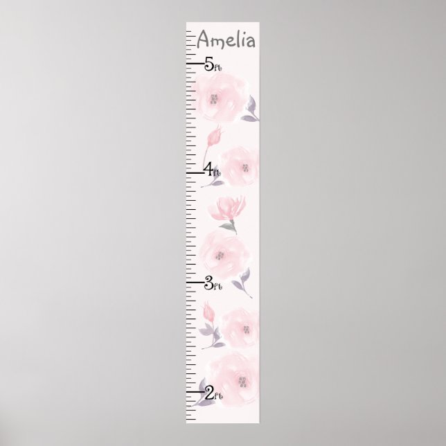 Personalised Watercolor Roses Pink Growth Chart (Front)