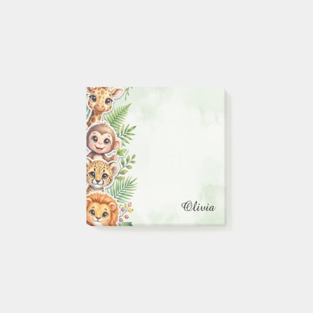 Personalised Watercolor Safari Animals Sticky Note (Front)