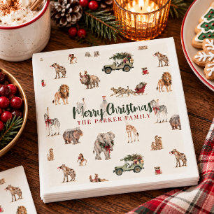 Personalised Watercolor Safari Christmas Animals Napkin