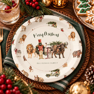Personalised Watercolor Safari Christmas Animals Paper Plate