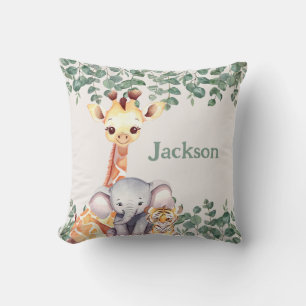 Personalised Watercolor Safari Jungle Child Name Cushion