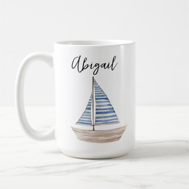 Personalised Watercolor Sailboat Mug (Left)