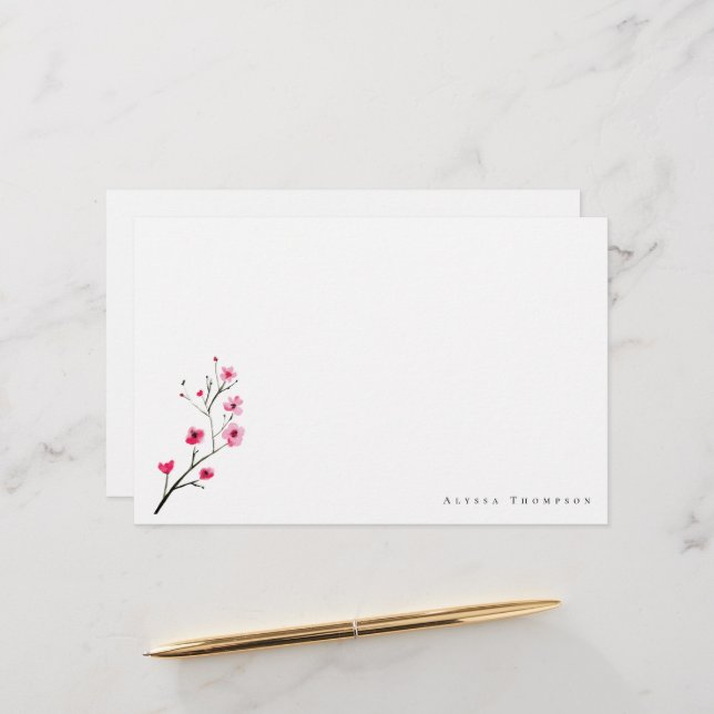 Personalised Watercolor Sakura Cherry Blossom Stationery (Front/Back In Situ)