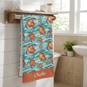 Personalised Watercolor Sea Turtle Beach Towel