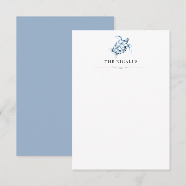 Personalised Watercolor Sea Turtle Blue Thank You Card (Front/Back)