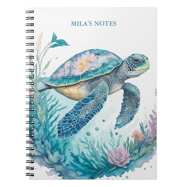 Personalised Watercolor Sea Turtle Notebook (Front)