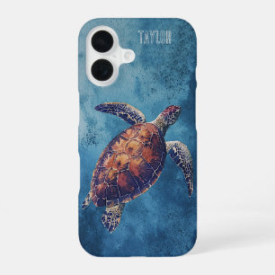 Personalised Watercolor Sea Turtle Ocean iPhone 16 Case
