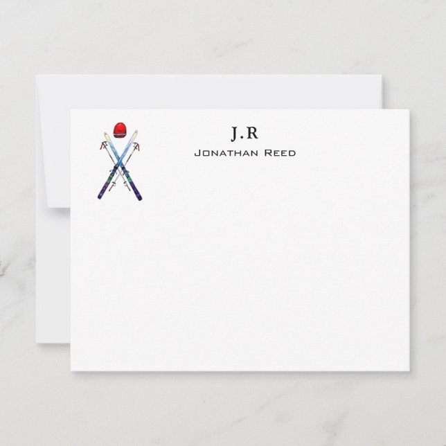 Personalised Watercolor Ski Gear  Thank You Card (Front)