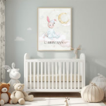 Personalised Watercolor Sleepy Bunny Nursery Art -