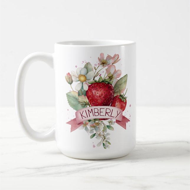 Personalised Watercolor Strawberry Coffee Mug (Left)