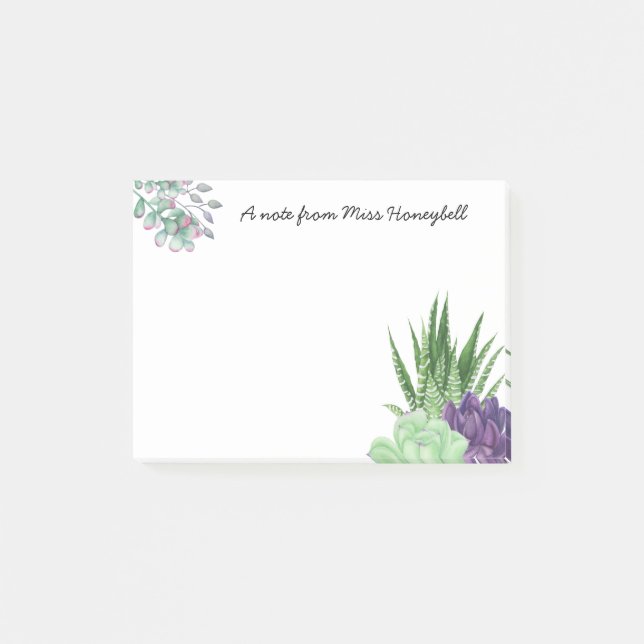 Personalised Watercolor Succulent Post-it Notes (Front)